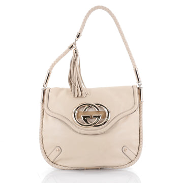 Gucci Britt Tassel Flap Bag Leather Medium Neutral 2307101