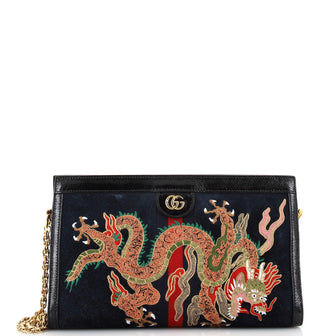 Gucci Ophidia Chain Shoulder Bag Embroidered Suede Medium