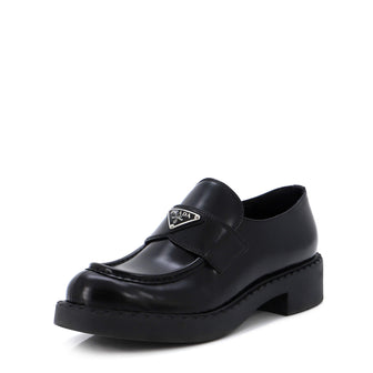 Prada Women's Triangle Logo Loafers Spazzolato Leather