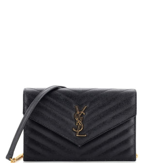 Saint Laurent Classic Monogram Wallet on Chain Matelasse Chevron Leather Small