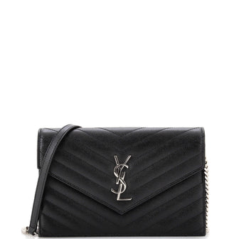 Saint Laurent Classic Monogram Wallet on Chain Matelasse Chevron Leather Small