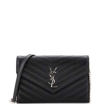 Saint Laurent Classic Monogram Wallet on Chain Matelasse Chevron Leather Small