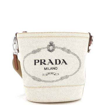 Prada Logo Bucket Bag Canvas with Leather Small