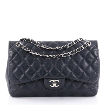 Chanel Classic Double Flap Bag Quilted Caviar Jumbo Blue