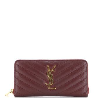Saint Laurent Classic Monogram Zip Around Wallet Matelasse Chevron Leather