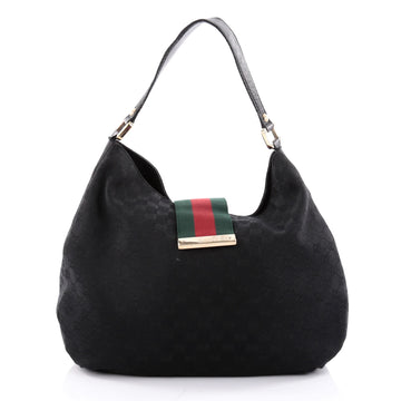 Gucci New Ladies Web Hobo GG Canvas Large Black 2308901