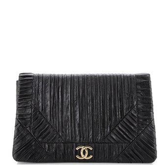 Chanel Coco Pleats Flap Clutch Pleated Crumpled Calfskin Small