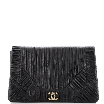 Chanel Coco Pleats Flap Clutch Pleated Crumpled Calfskin Small
