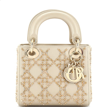 Christian Dior Lady Dior Chain Bag Crystal Embellished Cannage Quilt Leather Mini