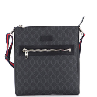 Gucci Web Strap Front Zip Messenger Bag GG Coated Canvas Medium