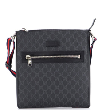 Gucci Web Strap Front Zip Messenger Bag GG Coated Canvas Medium