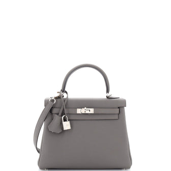Hermes Kelly Handbag Grey Togo with Palladium Hardware 25 Gray