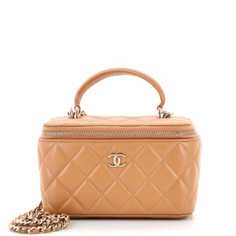 Classic Top Handle Vanity Case with Chain Quilted Lambskin Small