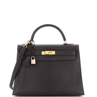 Hermes Kelly Handbag Brown Chevre de Coromandel with Gold Hardware 32