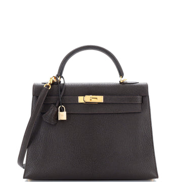 Hermes Kelly Handbag Brown Chevre de Coromandel with Gold Hardware 32