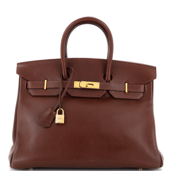 Hermes Birkin Handbag Brown Clemence with Gold Hardware 35