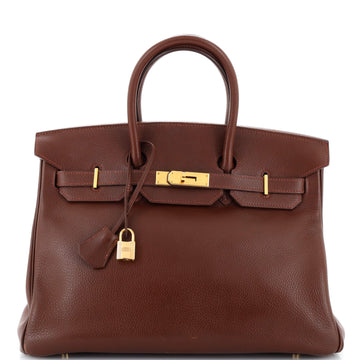 Hermes Birkin Handbag Brown Clemence with Gold Hardware 35