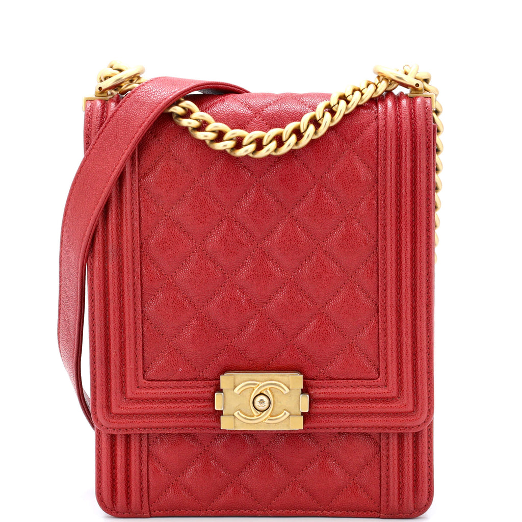 Chanel North South Boy Flap Bag Quilted Caviar Small Red 23094640
