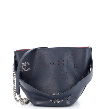Chanel Logo Eyelets Bucket Bag Perforated Calfskin Small