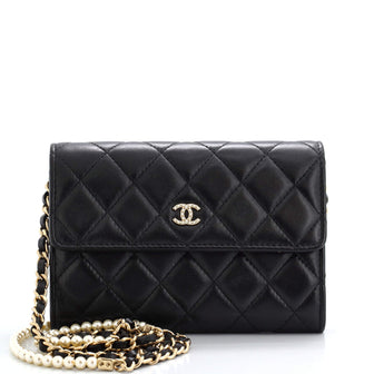 Chanel Pearl My Shoulder French Wallet on Chain Quilted Lambskin Mini Black  23094647