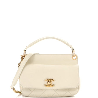 Chanel CC Lock Top Handle Flap Bag Caviar Small Neutral 23094659