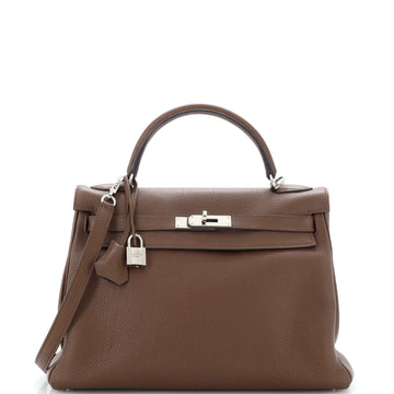 Hermes Kelly Handbag Brown Togo with Palladium Hardware 32