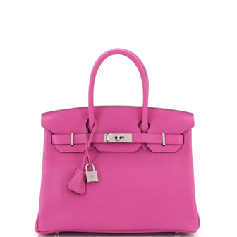Hermes Birkin Handbag Pink Clemence with Palladium Hardware 30