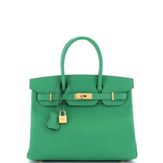 Hermes Birkin Handbag Green Epsom with Gold Hardware 30