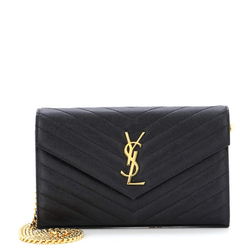 Saint Laurent Classic Monogram Wallet on Chain Matelasse Chevron Leather Medium