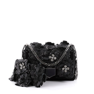 Jimmy Choo Lockett Chain Shoulder Bag Floral Embellished Black 2309701