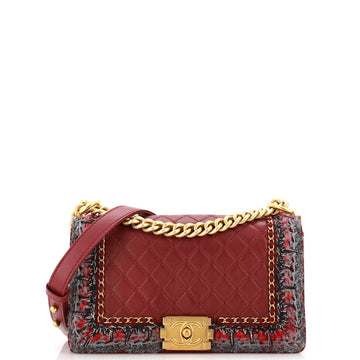 Chanel Jacket Boy Flap Bag Quilted Lambskin with Tweed Old Medium