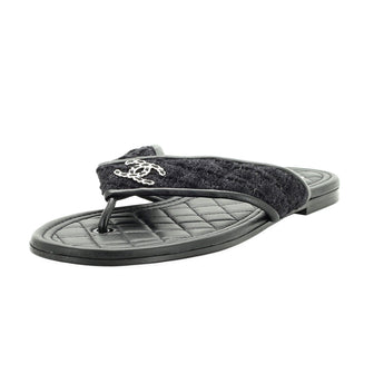 Chanel Women's CC Logo Thong Sandals Tweed and Leather