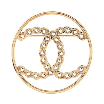 Chanel CC Round Brooch Metal with Crystals