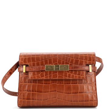 Saint Laurent Manhattan Shoulder Bag Crocodile Embossed Leather Small