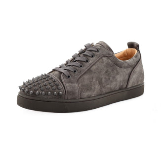 Christian Louboutin Men's Louis Junior Spikes Sneakers Suede Gray