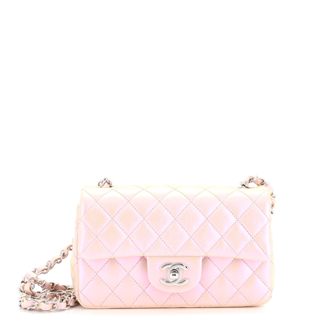 Chanel Classic Single Flap Bag Quilted Iridescent Calfskin Mini Pink