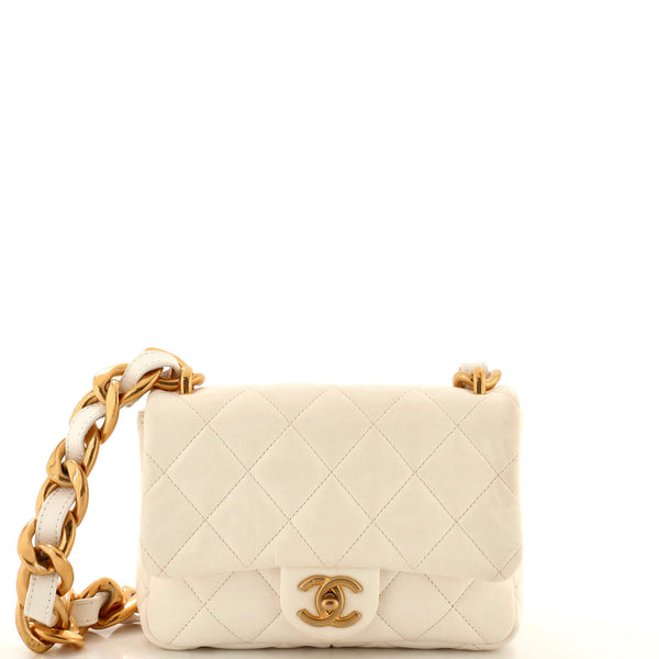 Chanel Enamel Quilted Pending CC Mini Square Lambskin Flap Bag Black Gold