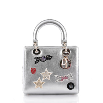 Christian Dior Lady Dior Handbag Patch Embellished Silver 2310401