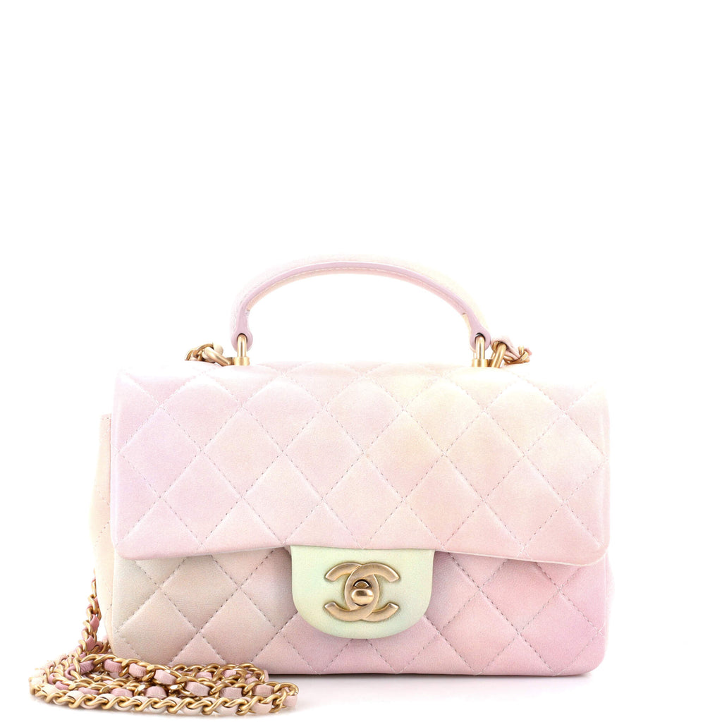 Chanel Rectangular Mini Flap Bag with Top Handle Pink Lambskin