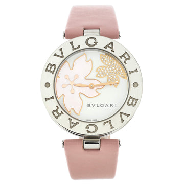 Bvlgari B.Zero1 Flower Motif Quartz Watch Stainless Steel and Leather with Diamond Dial and Mother of Pearl 35