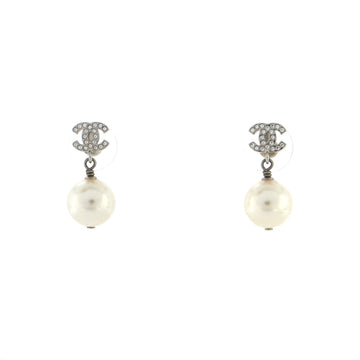 Chanel CC Drop Earrings Metal with Crystals and Faux Pearls