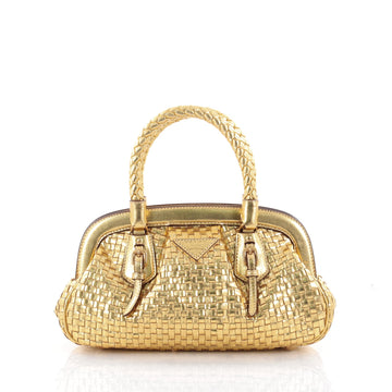 Prada Madras Frame Bag Woven Leather Mini