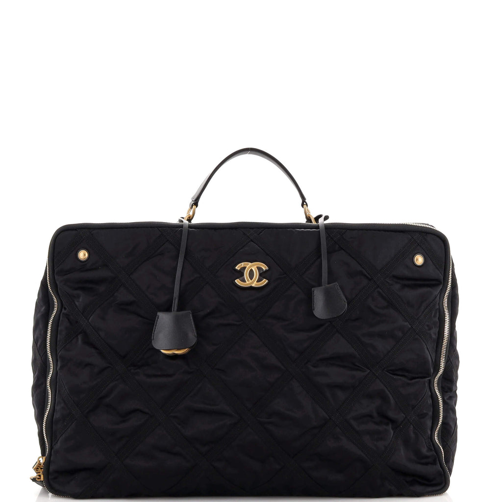 Chanel Lifestyle Travel Handbag Quilted Nylon with Grosgrain Large