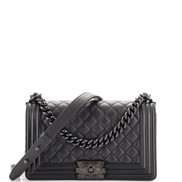 Chanel So Black Boy Flap Bag Quilted Caviar Old Medium