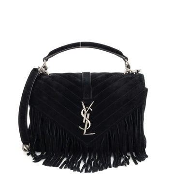 Saint Laurent Classic Monogram Fringe College Bag Matelasse Suede Medium