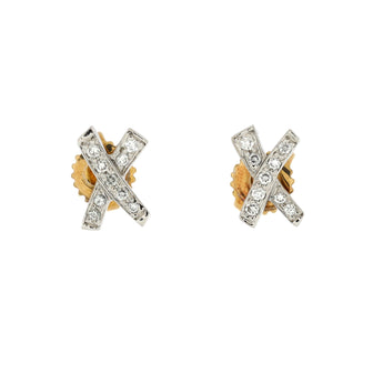 Tiffany & Co. Paloma Picasso Kiss X Stud Earrings 18K Yellow Gold and Platinum with Diamonds
