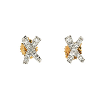 Tiffany & Co. Paloma Picasso Kiss X Stud Earrings 18K Yellow Gold and Platinum with Diamonds