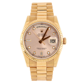 Rolex Oyster Perpetual President Day-Date Automatic Watch Rose Gold with Round and Baguette Diamond Markers 36