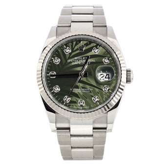Rolex Oyster Perpetual Datejust Palm Motif Automatic Watch Stainless Steel and White Gold with Diamond Markers 36