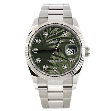 Rolex Oyster Perpetual Datejust Palm Motif Automatic Watch Stainless Steel and White Gold with Diamond Markers 36